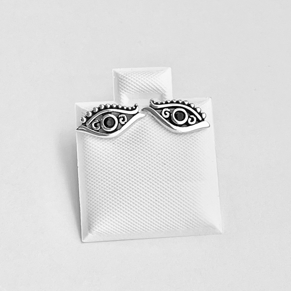Sterling Silver Egyptian Eye Earrings with Black CZ, Religious Earring, Evil Eye